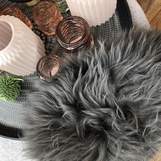 Sitzkissen Lammfell, rund, anthrazit