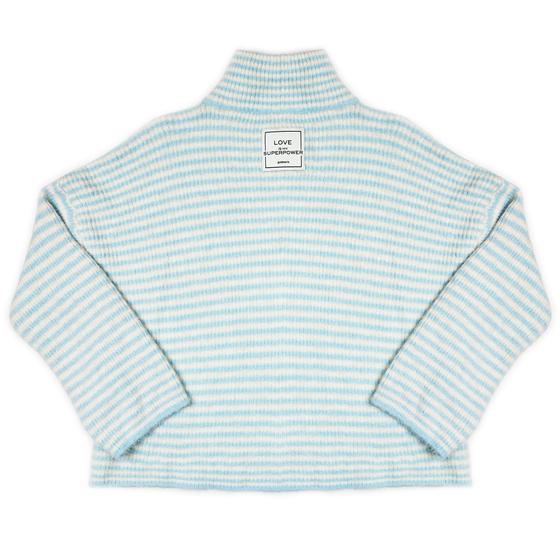 goldmarie Zip Strickjacke LOVE IS MY SUPERPOWER - gestreift - hellblau-weiß