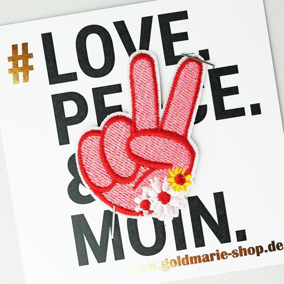 goldmarie Patches Aufnäher PEACE HAND mit Blumen - rot