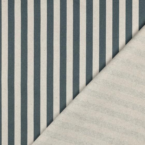 Beschichteter Canvas in Leinenoptik mit blauen Streifen – robuster, wasserabweisender Stoff für Taschen und Accessoires.