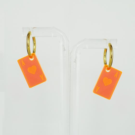 goldmarie Plexi Ohrringe Mini SPIELKARTE HERZ ASS - neon orange - 2cm