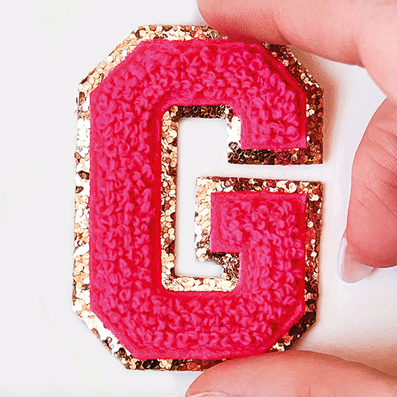 MIMI'S glow Glitzer Sticker Buchstabe G - selbstklebend - fuchsia gold - 5,8cm