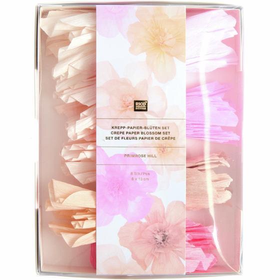RICO DESIGN Krepp-Papier-Blüten - rosa-coralle-pastel - 8er Set