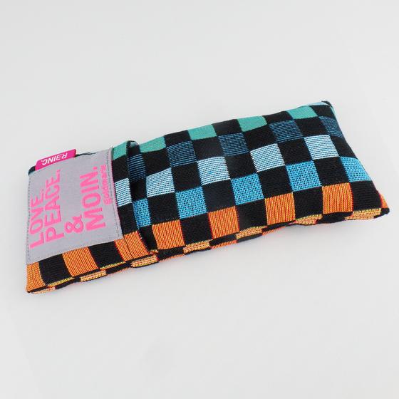 reinc. Yoga Augenkissen LOVE PEACE MOIN by goldmarie - bunt-schwarz kariert - 19x8cm