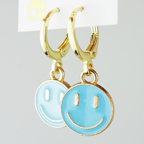 goldmarie Ohrringe HAPPY SMILE Anhänger - Stahl - gold-himmelblau 