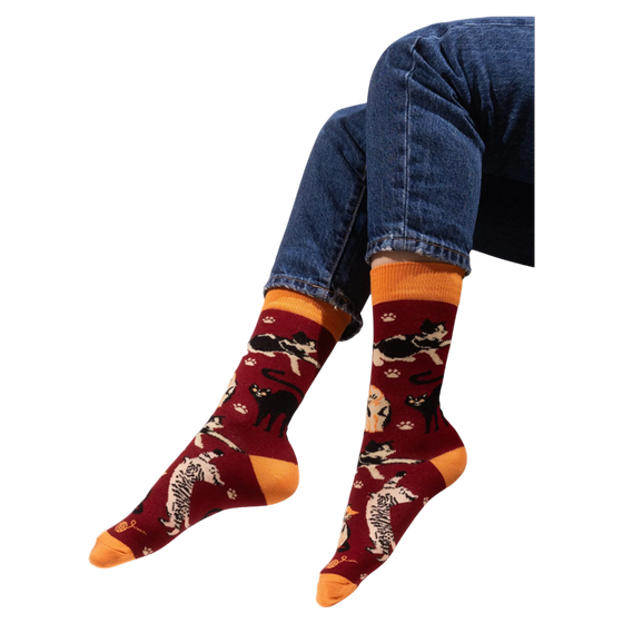 Organic Socken Cats Burgundy