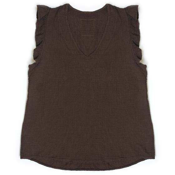 goldmarie Musselin Top LOVE PEACE MOIN Leo Label - dunkelbraun
