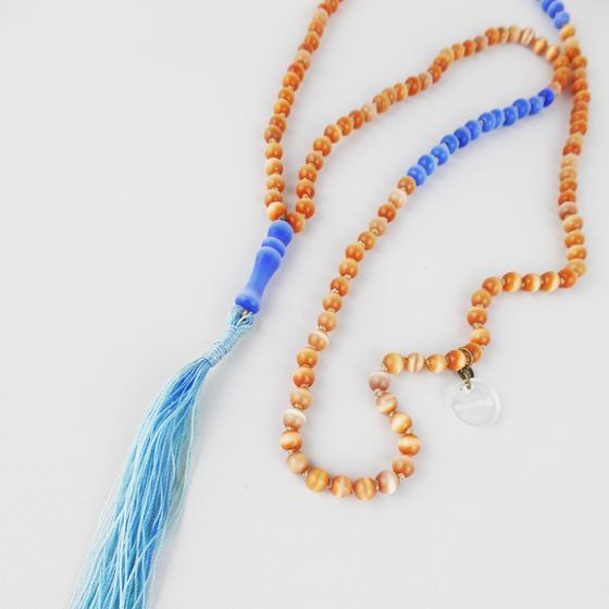 goldmarie Kette SUN BABE mit Fransenbommel natur-creme-ozeanblau 