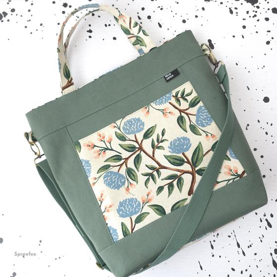 Taschen Nähset Nähpaket gruener Stoff Pfingstrosen