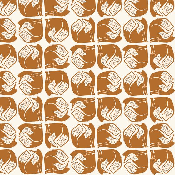 Fox & Flutter von Loes van Oosten für Cotton + Steel mit modernen grafischen Waldmotiven wie dem Square Fox in ruhigen Denimblau-, Rosé- und Grautönen. Ideal für besondere Taschen, Accessoires und Kleidung.