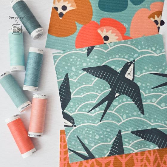 Graphic Nature Swallows Canvas aqua