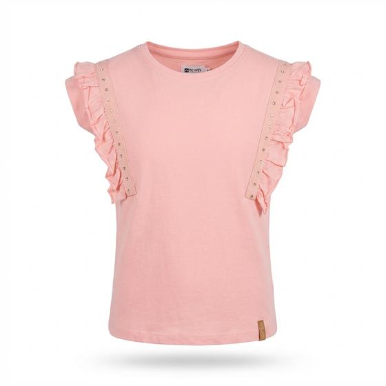 T-Shirt mit Rüschen und Goldnieten, rosa