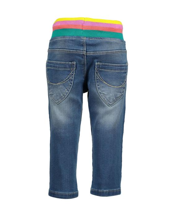 Schlupfjeans mit buntem Gummibund und Kordelgürtel