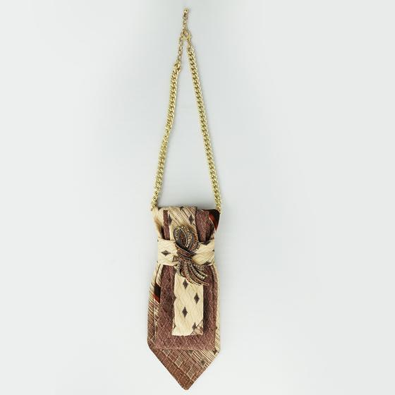 goldmarie Schmuck-Krawatte mit Strass-Schleife - Vintage Krawatte recycelt - braun-creme - upcycling Unikat
