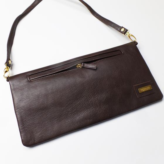 goldmarie Handtasche DREIECK Muster Leder dunkelbraun-gold 29x15cm