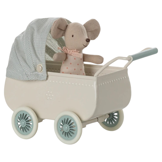 Maileg Kinderwagen mit Babymaus Minze