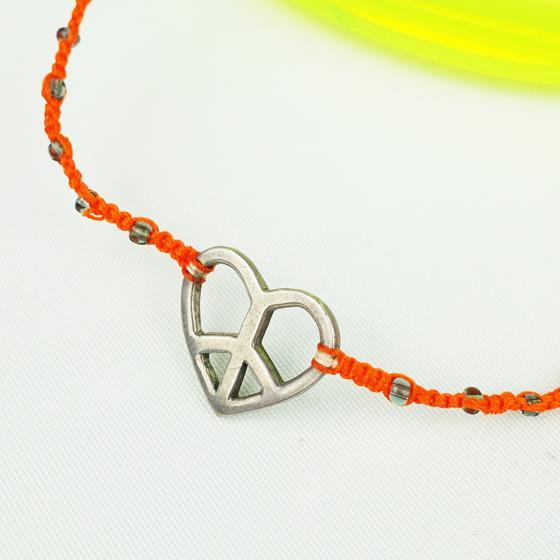 goldmarie Freundschaftsarmband PEACE-HERZ - 925er Silber - Nylon geflochten - orange