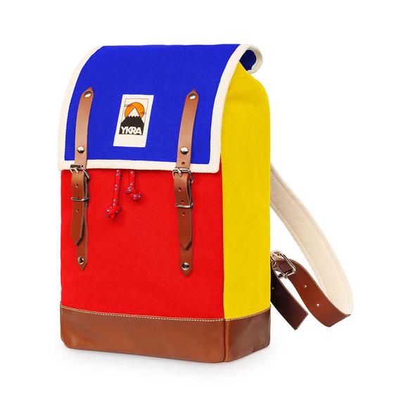 Ykra Matra Blue/Red/Yellow Leather Strap and Bottom Backpack 14L