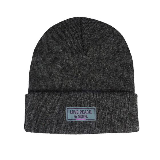 goldmarie Beanie Mütze LOVE PEACE MOIN grey Label - anthrazit-meliert