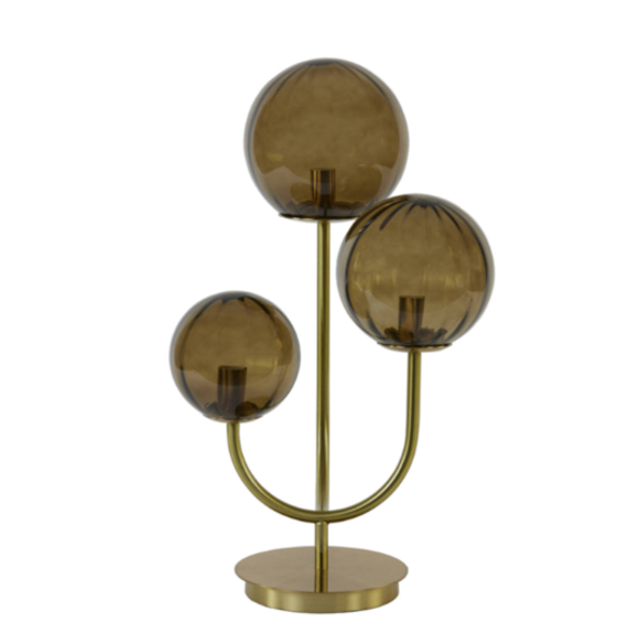 Lampe | Tischleuchte 3 Leuchten MAGDALA - Glas/ Braun+Gold