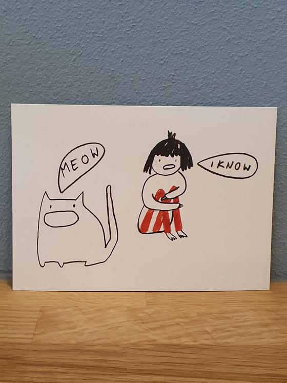 Postkarte Meow - I know von Slinga Illustration