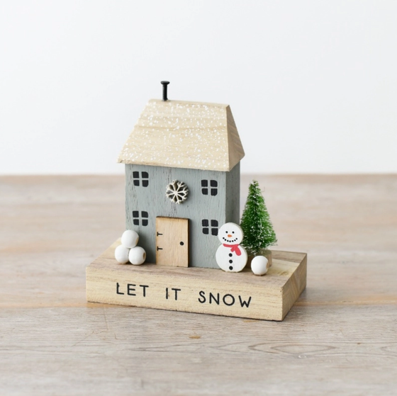 Figuren zur Dekoration | Let It Snow Holzblockhaus mit Schneemann