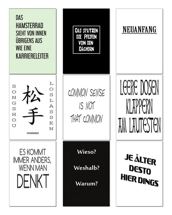 Tolles Karten-Set zu jeder Gelegenheit - Genesung, Glückwunsch, Humor, lustig, Sprüche, Liebe, Wiedrsehen, Verabredung, Aufmunterung, Gruß, Typografie, tom bäcker