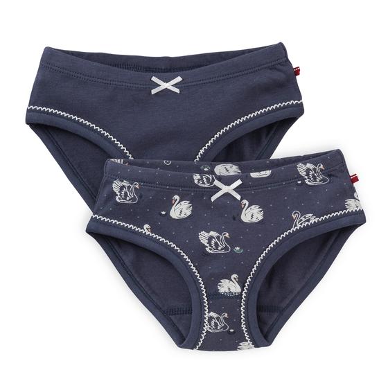 People wear Organic Slips 2er Pack Schwäne Uni Blau