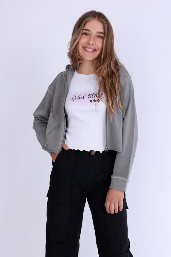 Sweatjacke mit Kapuze im Shabby-Style, grau