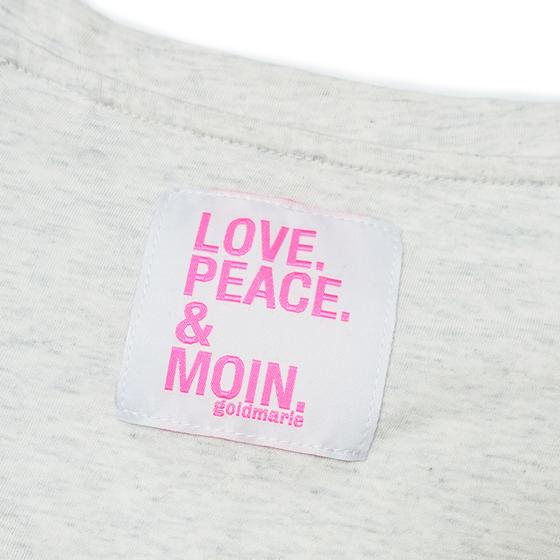 goldmarie Top LOVE PEACE MOIN pink Label - V-Ausschnitt - hellgrau meliert