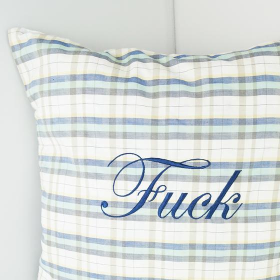 goldmarie Kissenhülle SLEEP & FUCK - Streifen Muster - blau-creme - 40x40cm