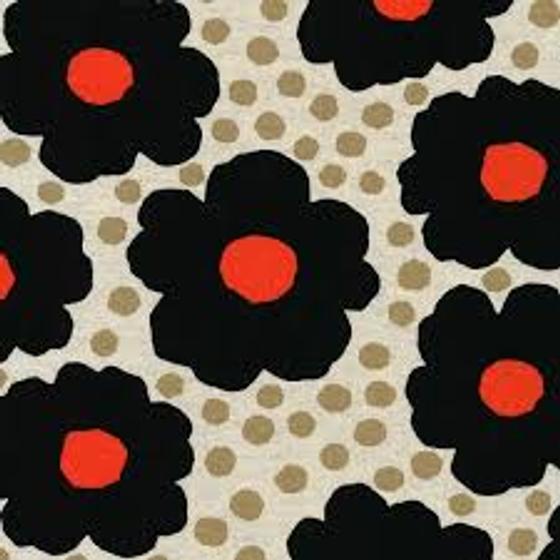 Blumen Canvas schwarz rot Cotton Kobayashi Japanische Stoffe