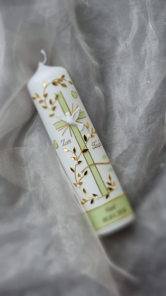 Edle Taufkerze blaumeliert/gold  TK026