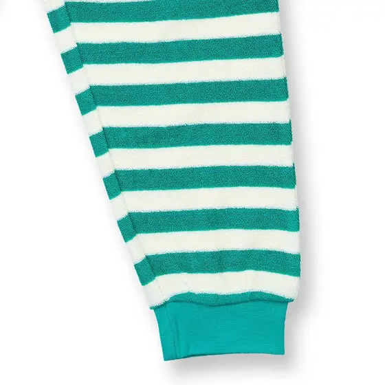 Sense Organics Pyjama Frottee Long John Petrolgrün Weiß Geringelt