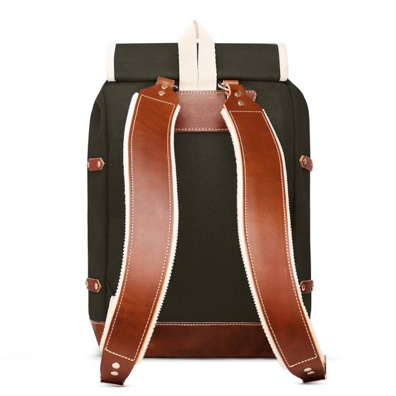 Ykra Matra BIG Khaki Leather Strap, Leather Bottom, two side pockets Backpack