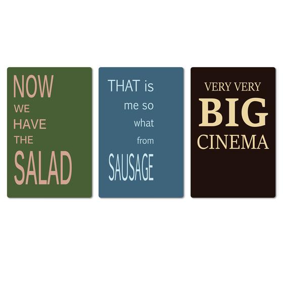 Denglisch Magnet 3er Set - Flaschengrün, Taubenblau, Dunkelbraun - Now we have the salad - That is me so what from sausage - Very very big cinema