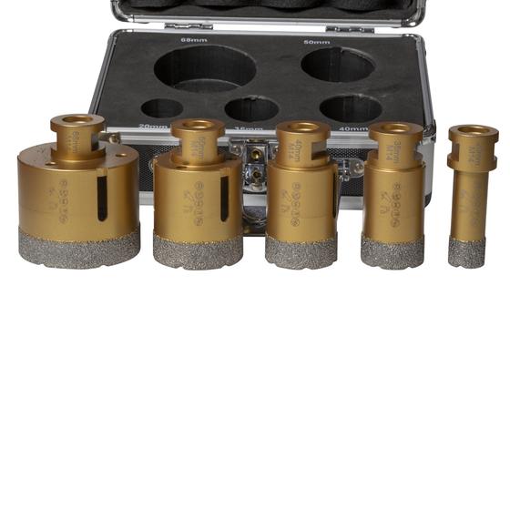 Diamant-Fliesenbohrer Set, Wandstärke 2,5 mm, 5-teilig,<br> im stabilen Koffer <br> Ø 20 mm - 68 mm