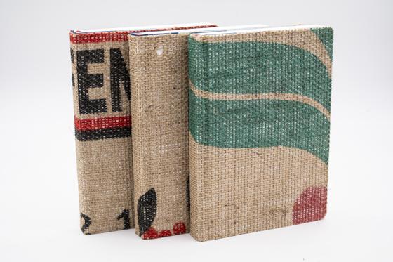 Notizbuch A5, Hülle: Kaffee-Jute_Schönbergers Kaffeegreissler