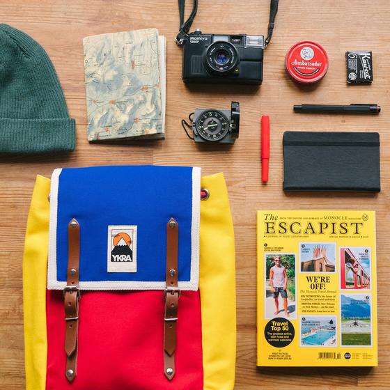 Ykra Matra Blue/Red/Yellow Leather Strap and Bottom Backpack 14L