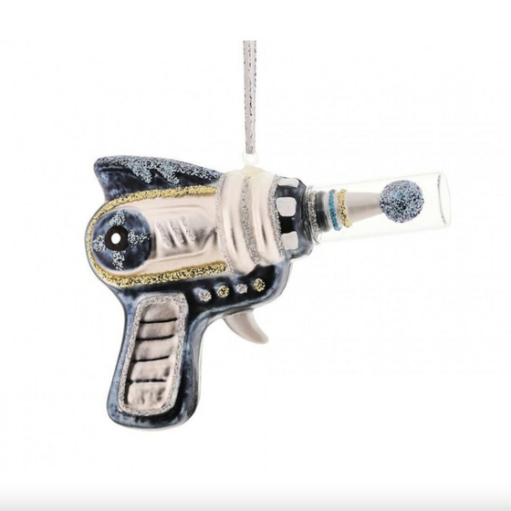 GIFTCOMPANY Baumschmuck Hänger Space-Pistole - blau-weiß-glitzer