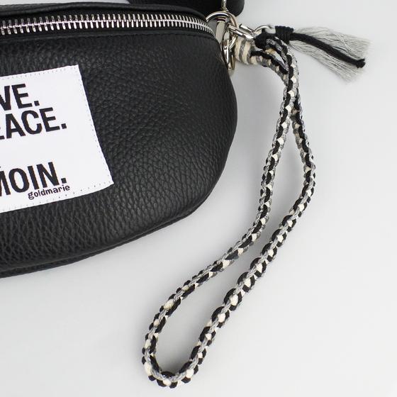 goldmarie Gürteltasche HIPBAG LOVE PEACE MOIN Leder schwarz-grau
