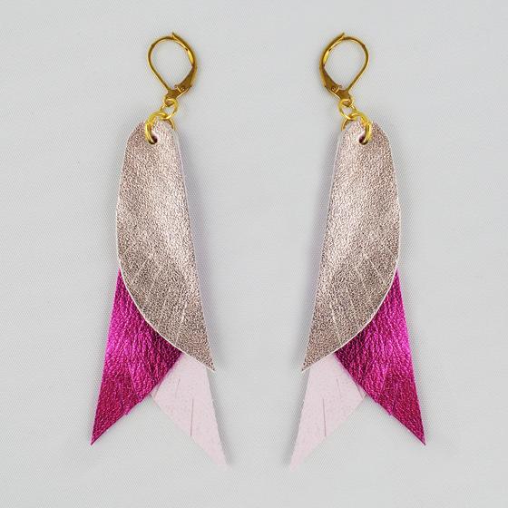 goldmarie Ohrringe FEDER BABE LEO Leder rosa-pink-gold