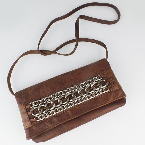 goldmarie Handtasche CHAIN WALLET Leder braun-silber