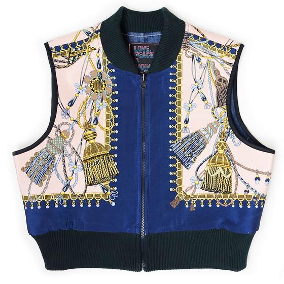 goldmarie Seidentuch-Weste MOINGIORNO - Vintage-Stoff Recycelt - rose-denim-blau - reversible LOVE PEACE MOIN - mit Kosmetiktasche