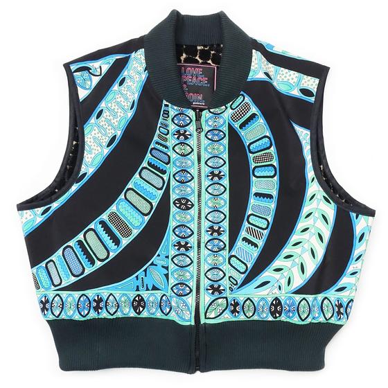 goldmarie Seidentuch-Weste MOINGIORNO - Vintage-Stoff Recycelt - schwarz-blau - reversible LOVE PEACE MOIN - mit Kosmetiktasche