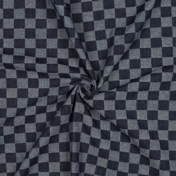 Denim Jacquard Checks – fester Taschenstoff mit Karomuster