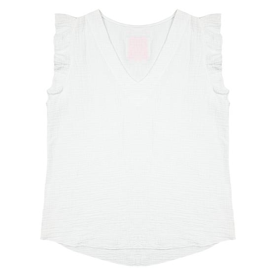 goldmarie Musselini Top LOVE PEACE MOIN pink Label - weiß