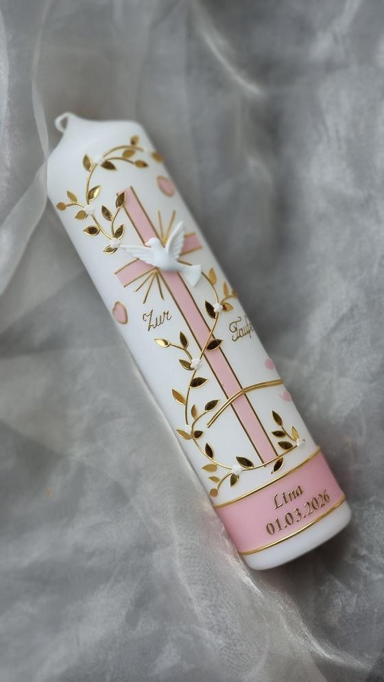 Edle Taufkerze blaumeliert/gold  TK026