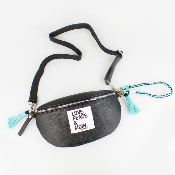 goldmarie Gürteltasche HIPBAG LOVE PEACE MOIN Leder schwarz-türkis 