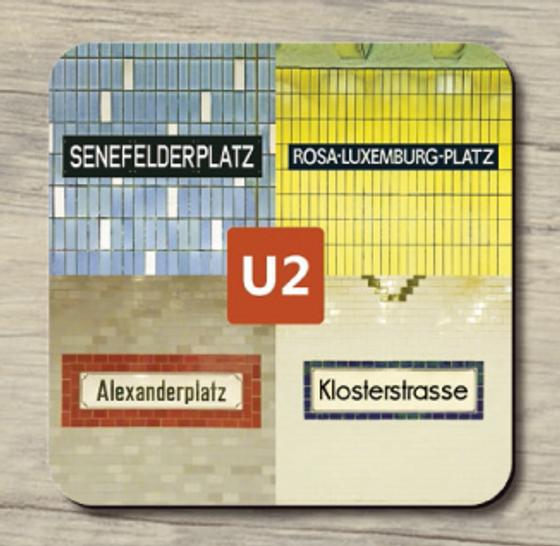 U-Bahnhöfe der U2: Senefelderplatz, Rosa-Luxemburg-Platz, Alexanderplatz, Klosterstrasse